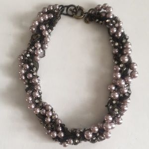 J. Crew Necklace - Chunky Chain, Rhinestone & Blush Pink Pearl